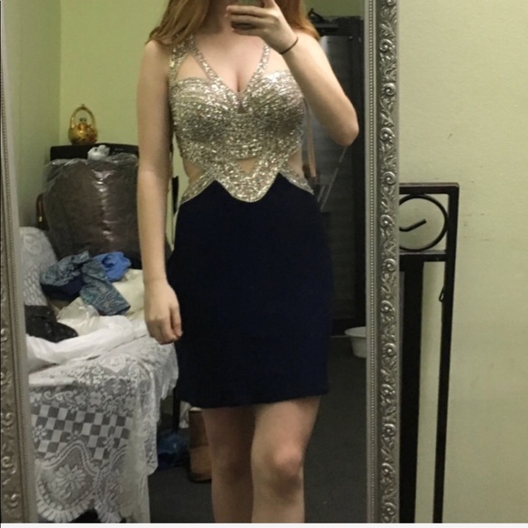 Navy and Silver Jr Prom Dress - Picture 5 of 5